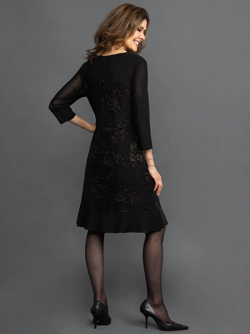 Velour Gold Lurex Long Sleeve Dress Image 3