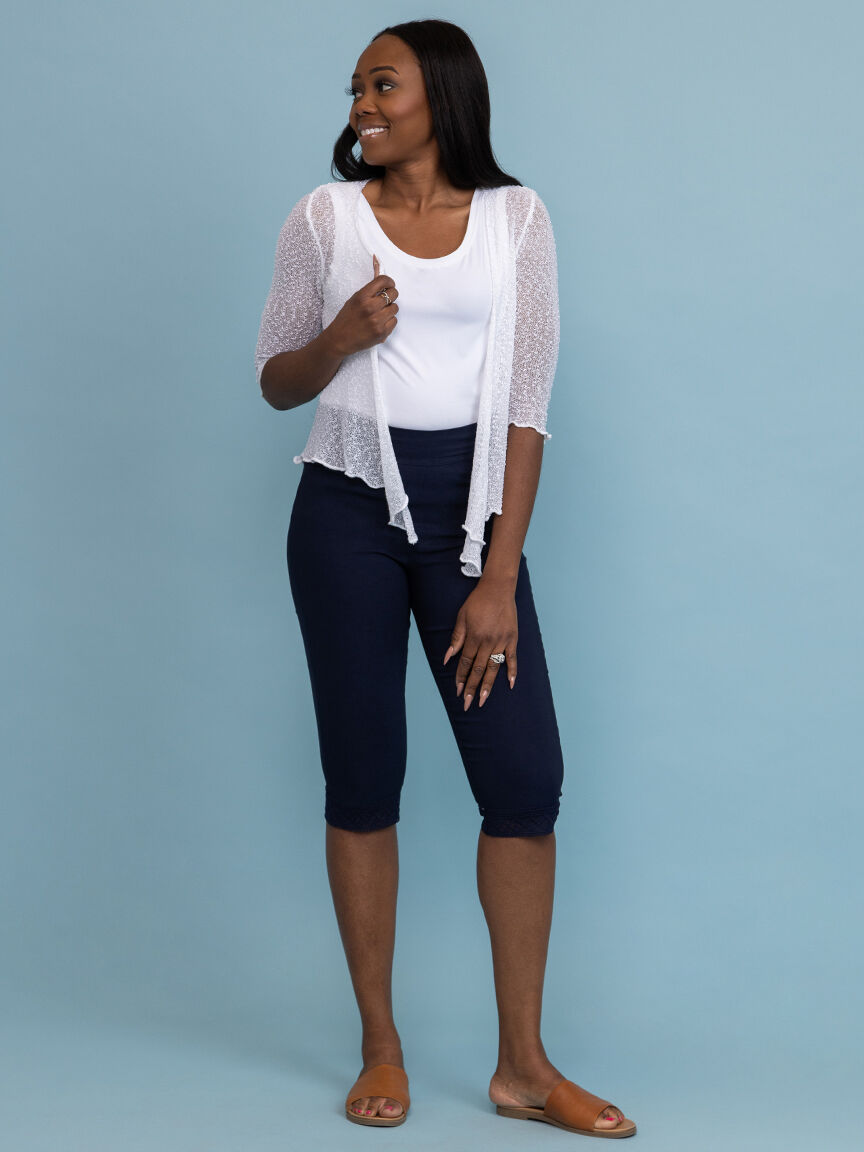 Lace Trimmed Pull on Capri  Image 1