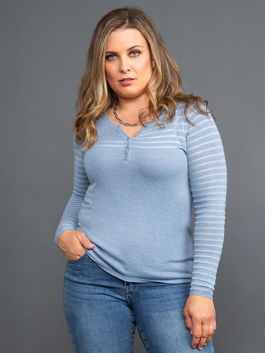 Long Sleeve Henley Neck Knit Sweater Image 2