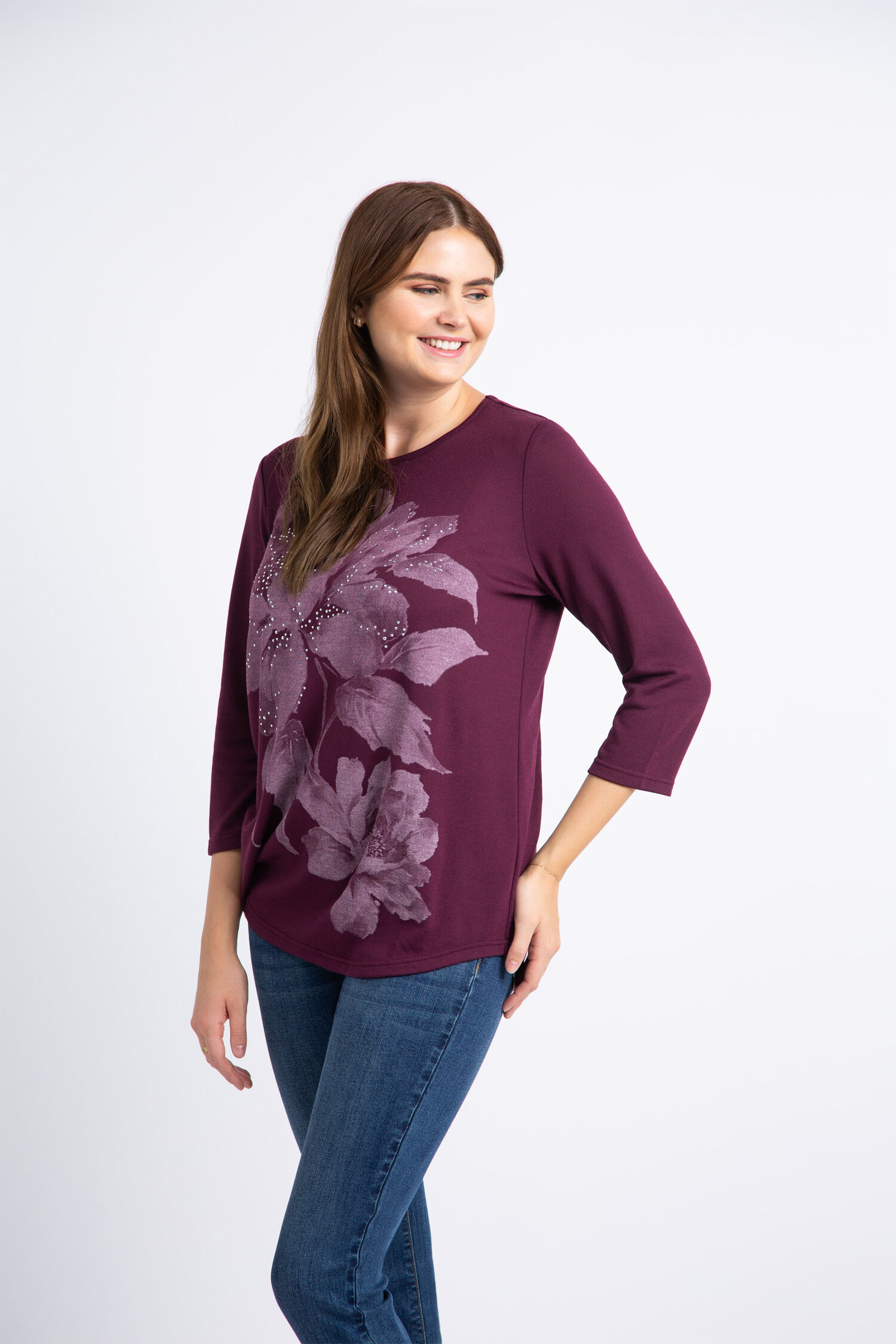 &frac34; Sleeve Flower Print Top  Image 4