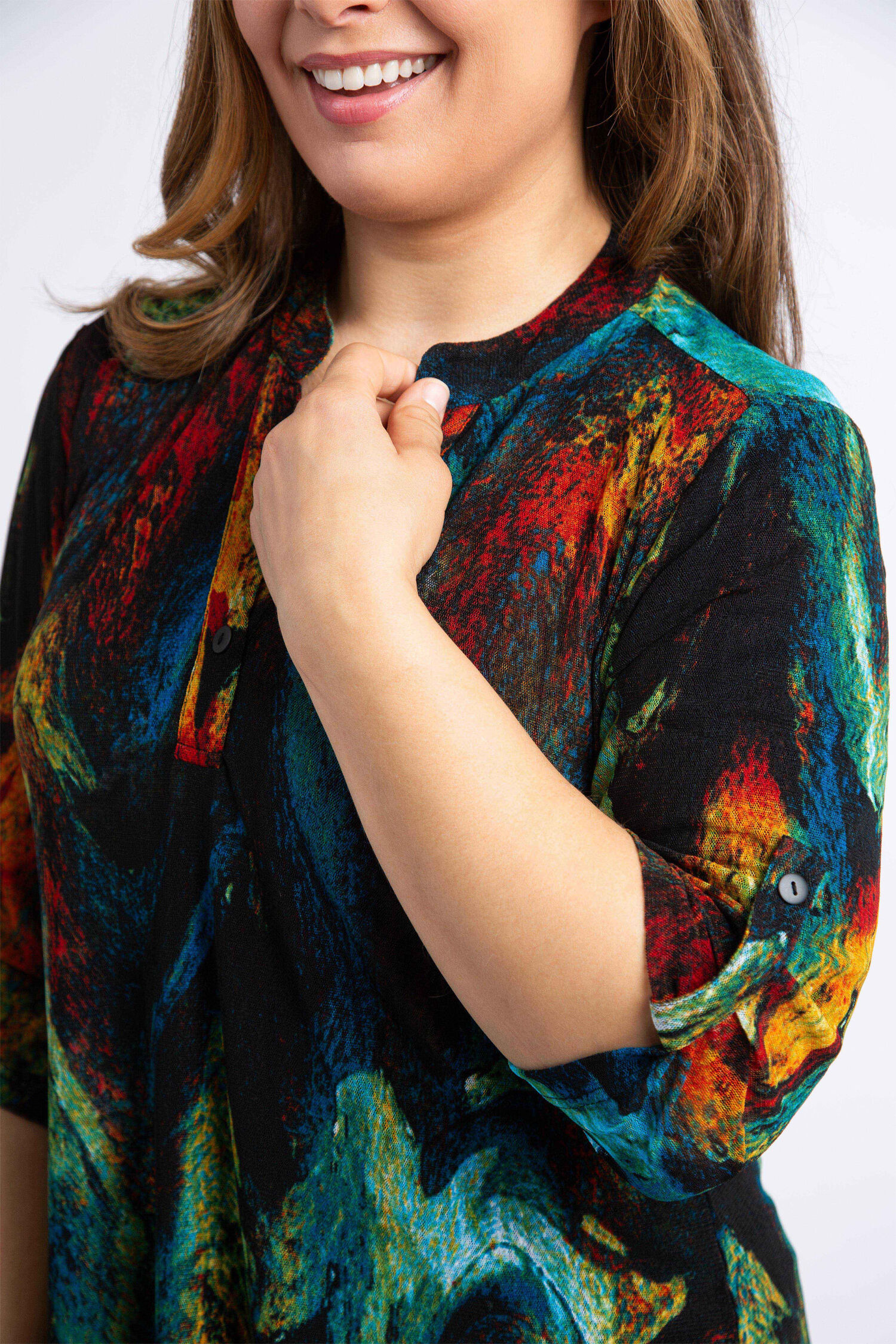 &frac34; Sleeve High-Low Mesh Shirt  Image 4