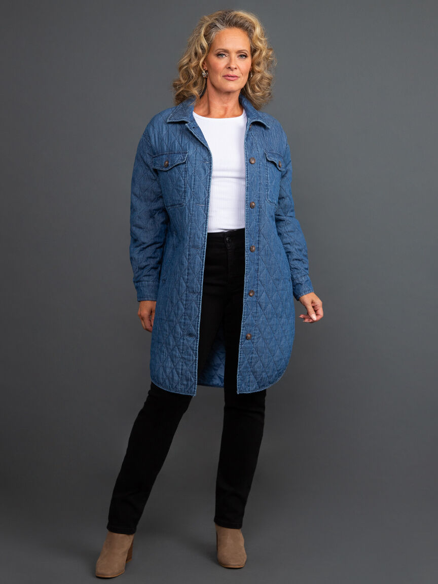 Longline Button-Up Quilted Jacket Image 1