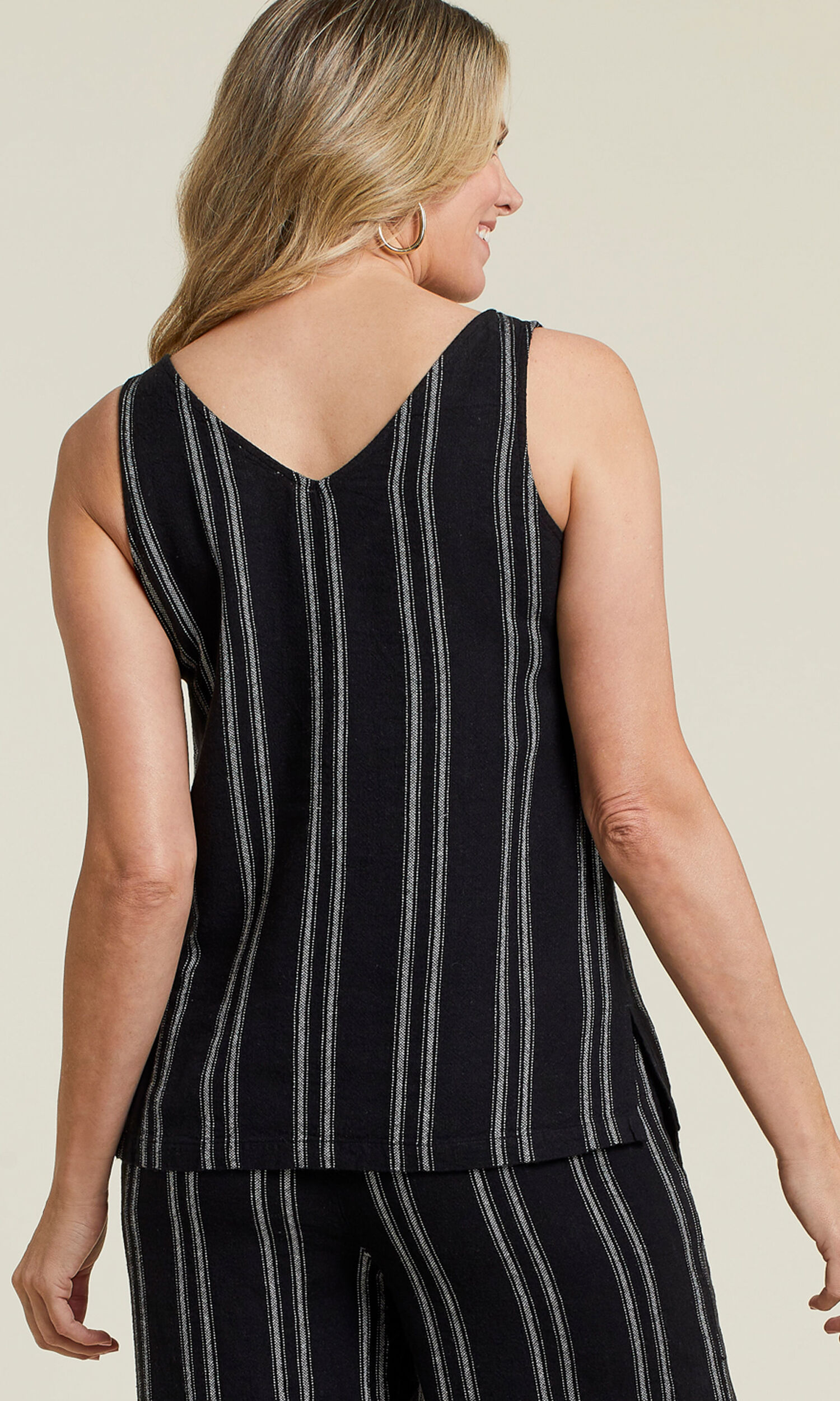 Linen Blend Striped Button-Up Cami Image 3
