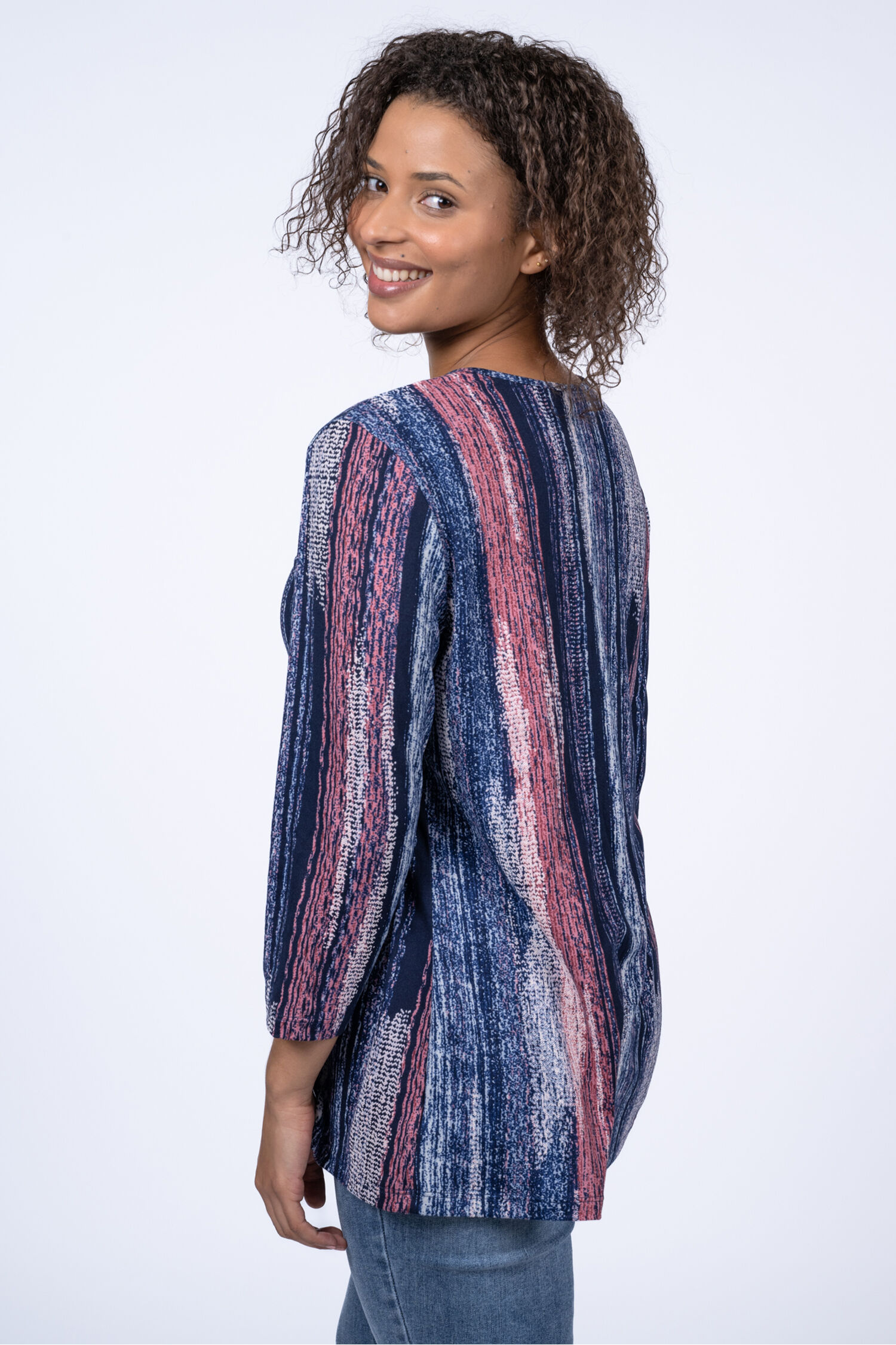 &frac34; Sleeve V-Neck Button Top Image 2