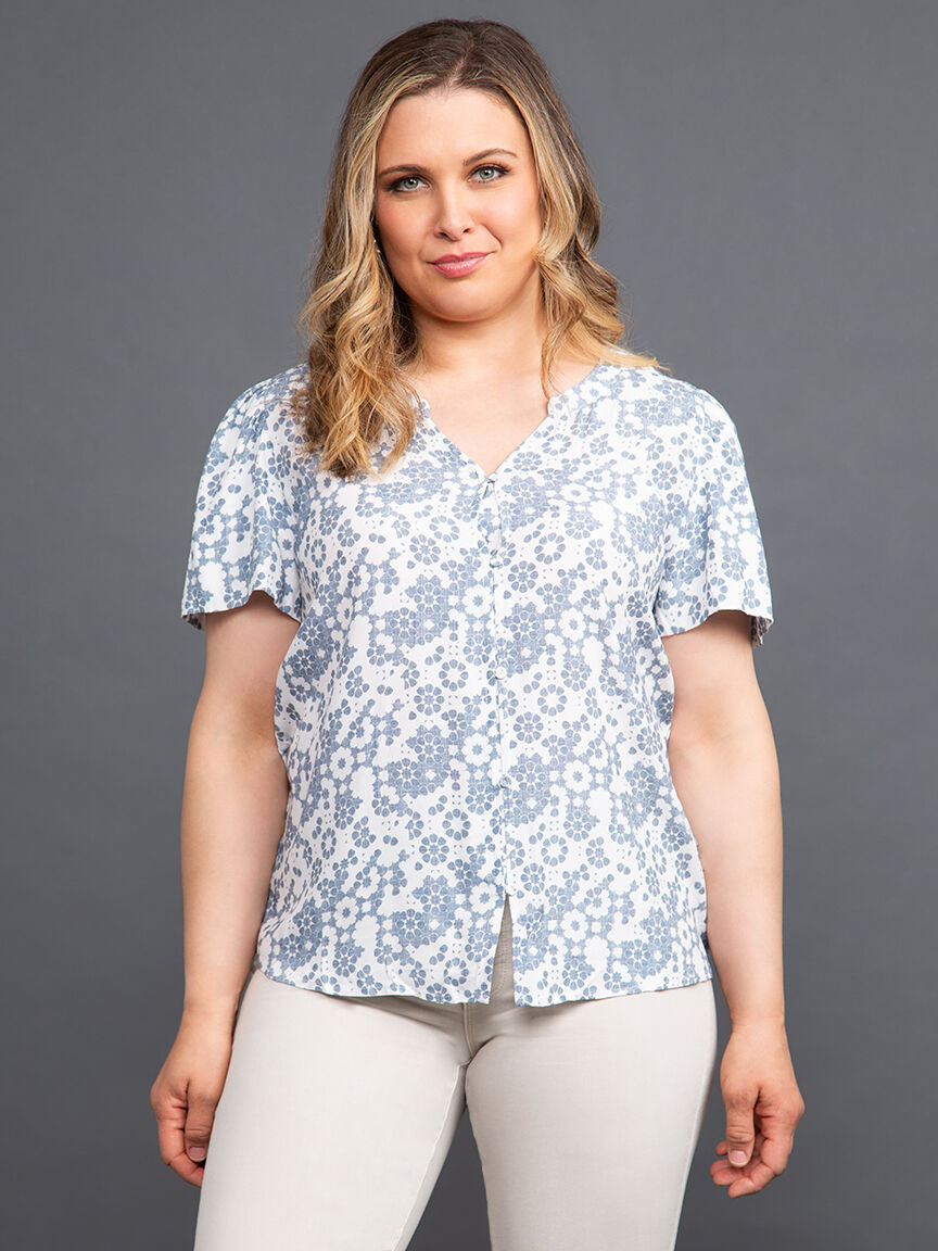 Short Sleeve Button Down Floral Blouse