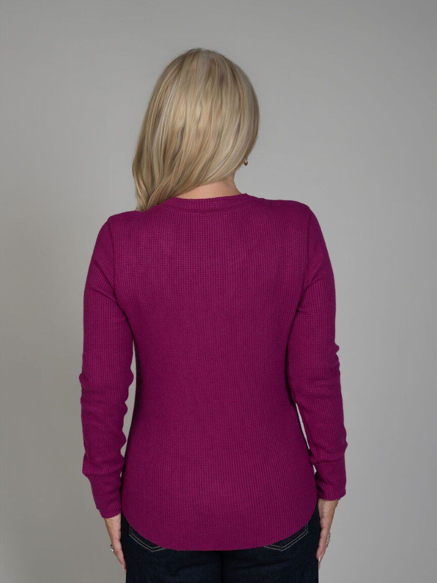 Long Sleeve Waffle Knit Henley Top