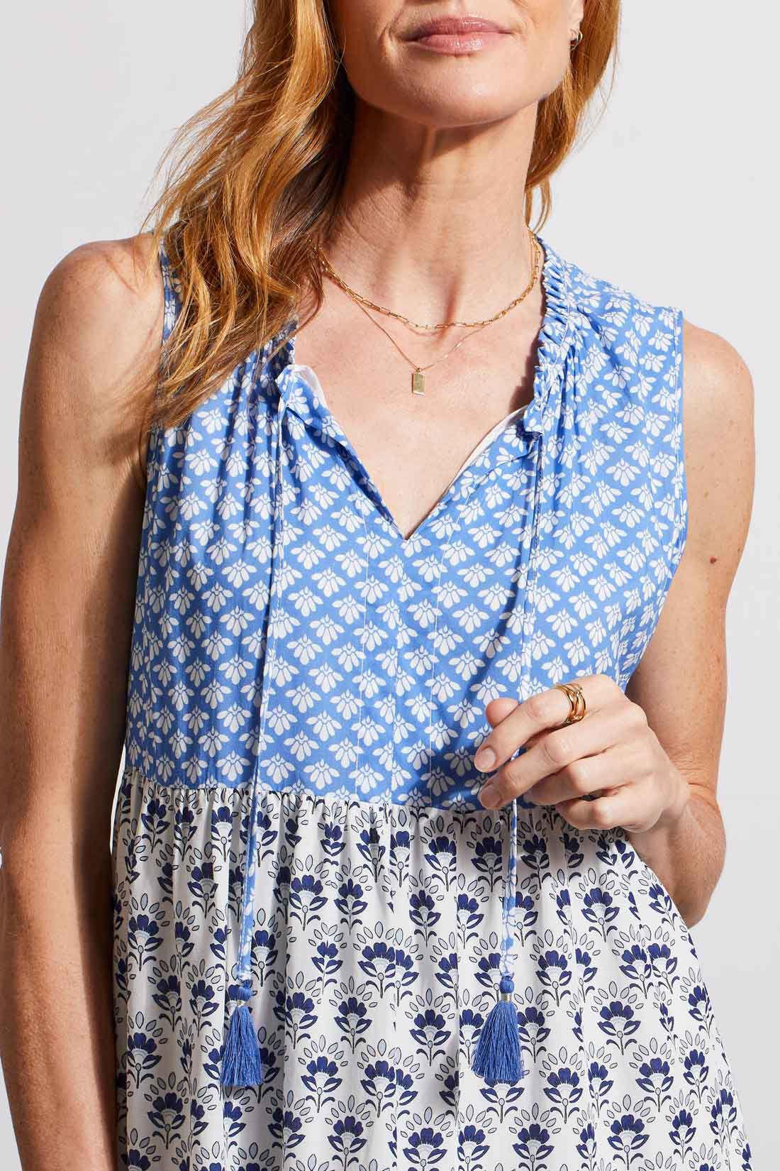 Printed V-Neck Maxi Dress w/ Drawcord Waist Image 3