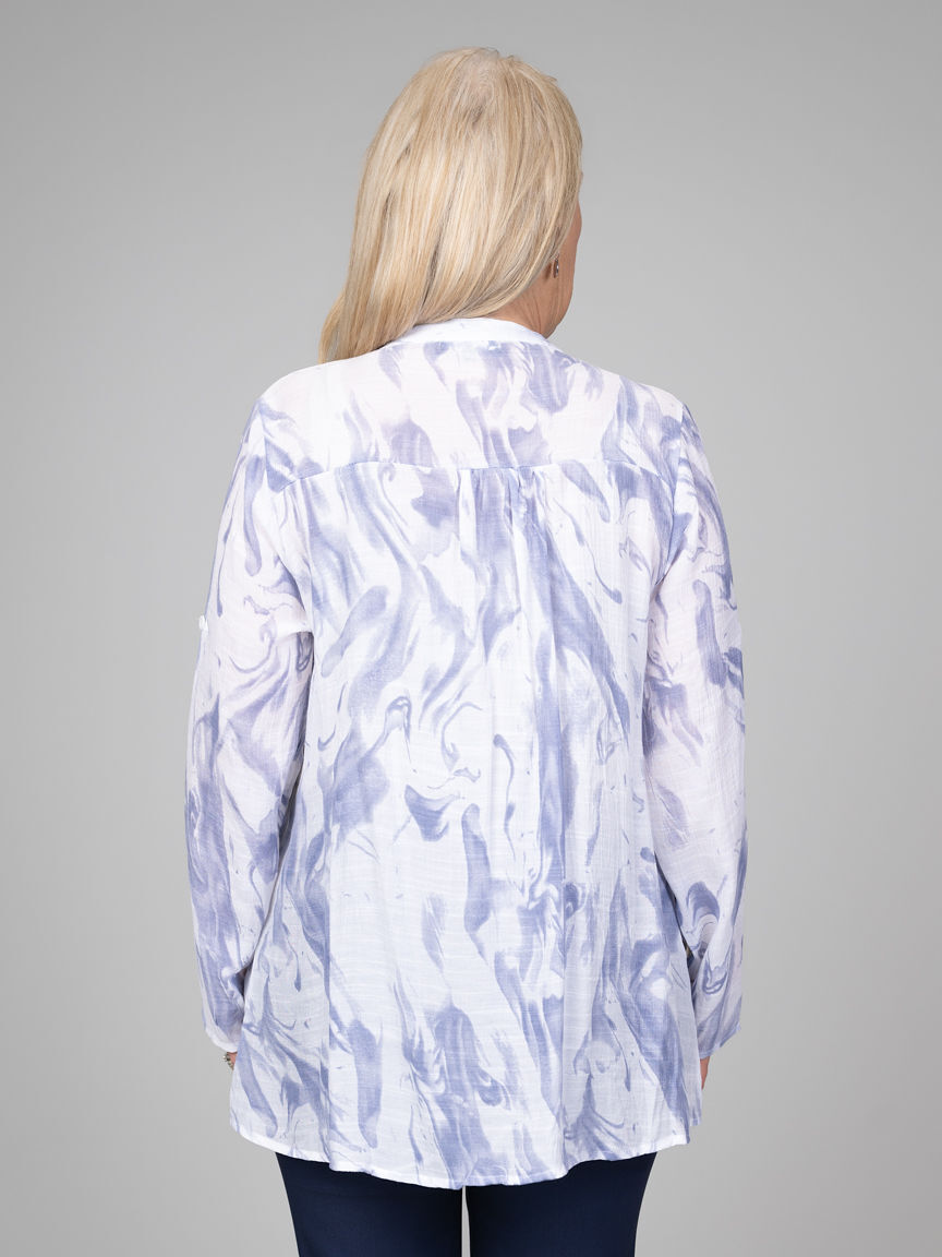 Long Sleeve Button Down Panel Top 