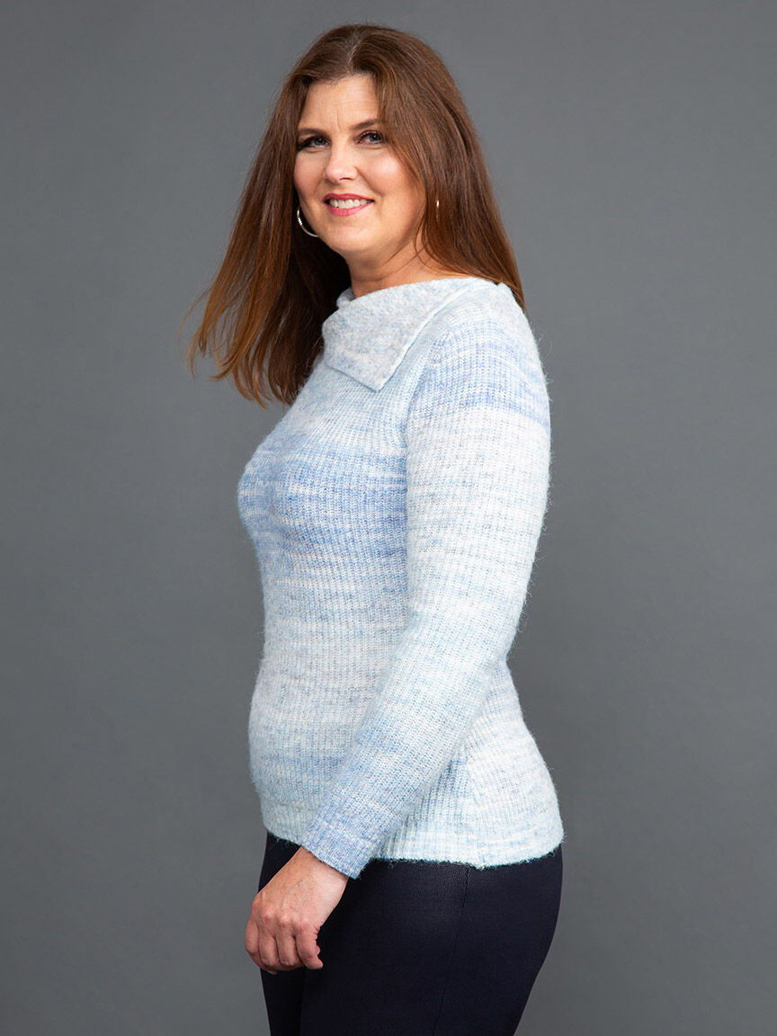 Long Sleeve Knit Sweater w/ Split Collar 