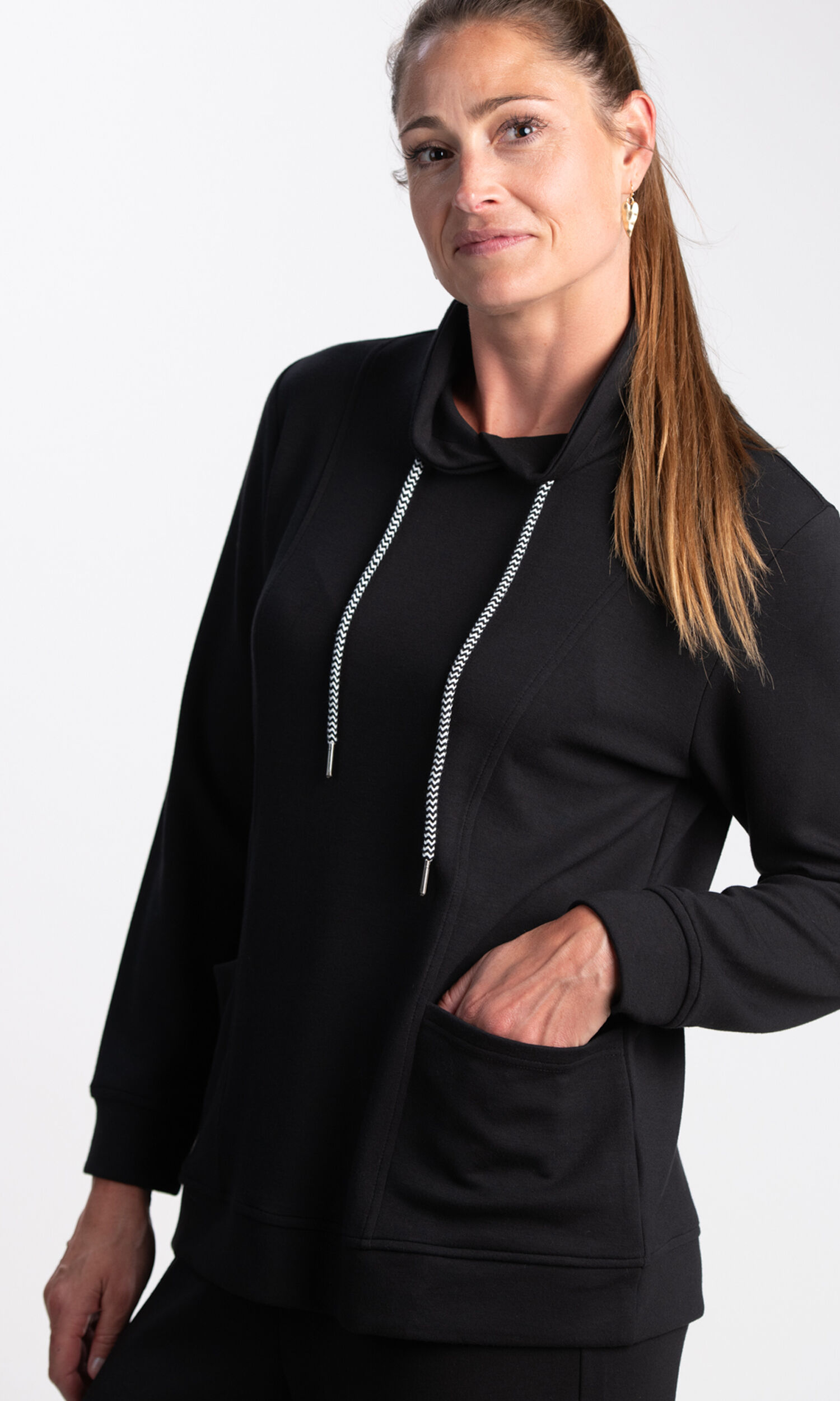 Drawcord Neck Long Sleeve Top  Image 2