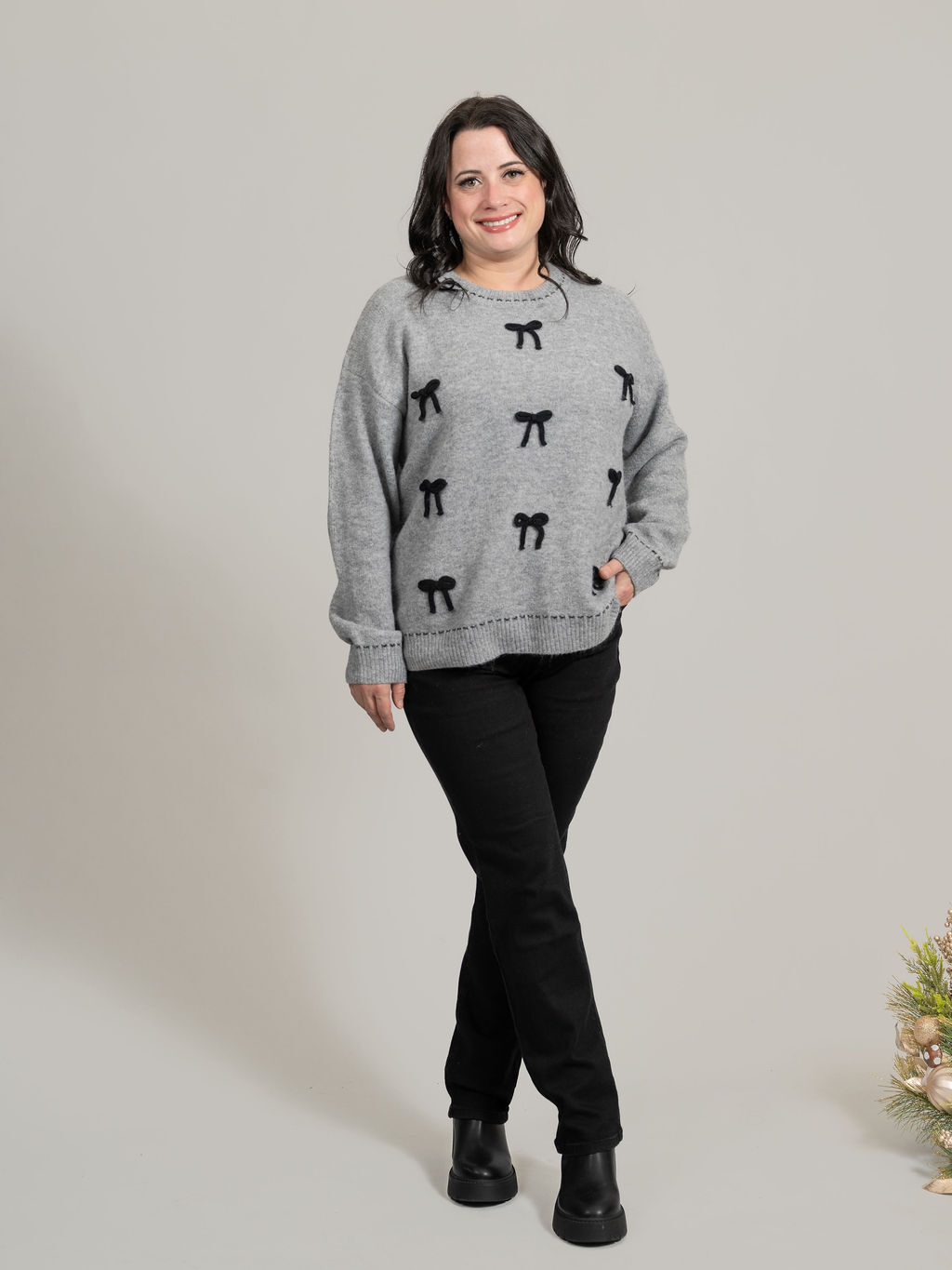 Long Sleeve Crew Neck With Bow Tie Details