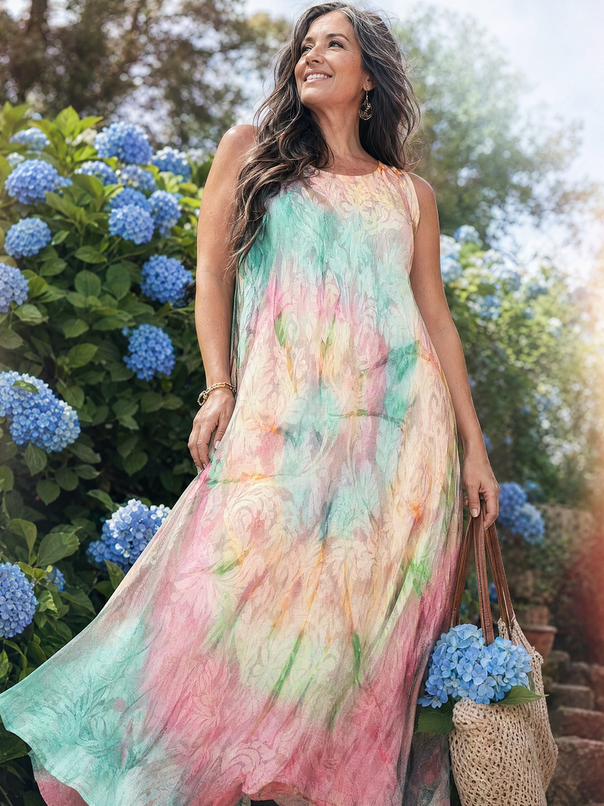 Women's multi colour tie dye midi dress