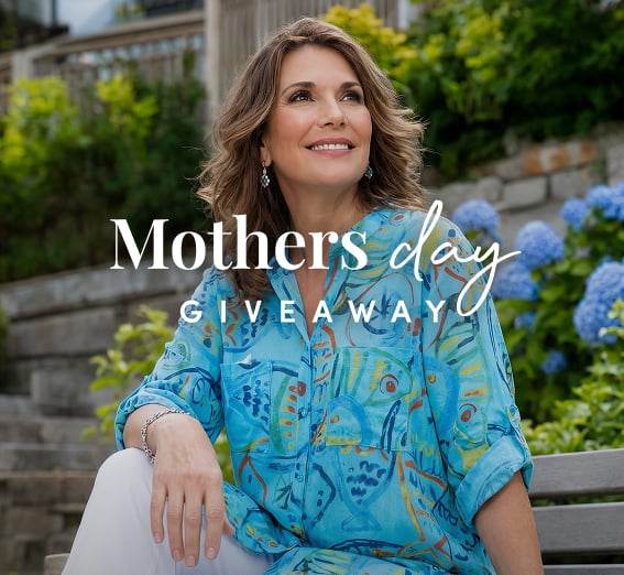 Woman sitting in backyard wear a blouse print blouse