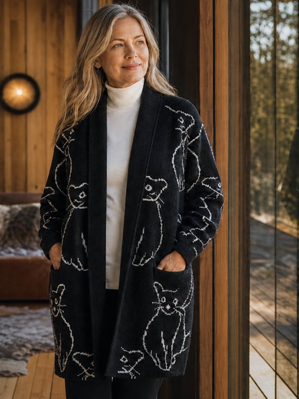 Open Front Cat Knit Coatigan