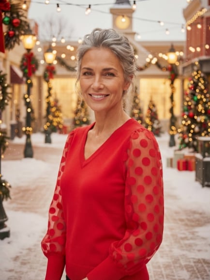 Papillon red mesh polka dot sweater