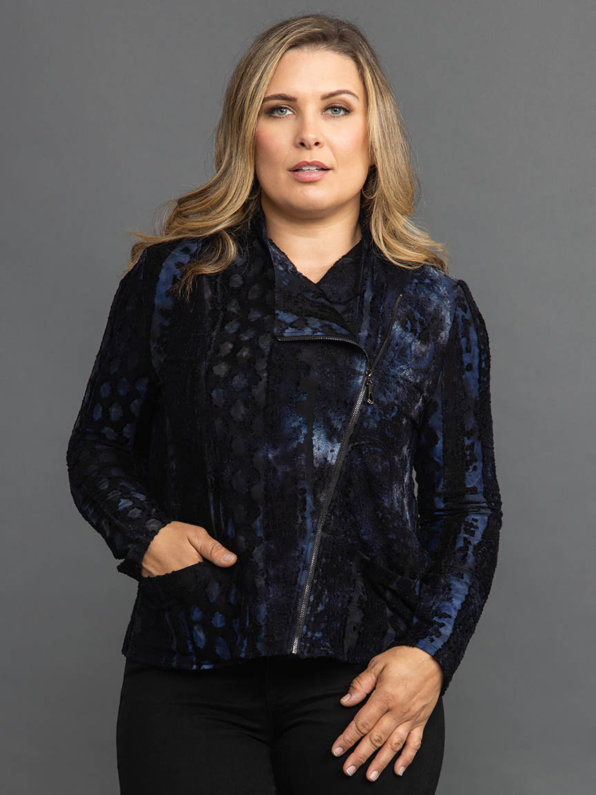 Burnout Jacket with Asymmetrical Zipper | Minkas | Suzanne's