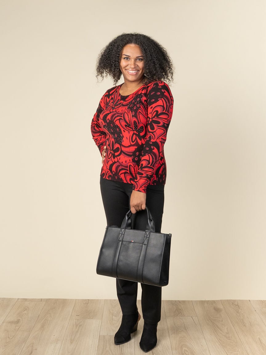 Flower Print and Hot Fix Long Sleeve Top | Ness | Suzanne's