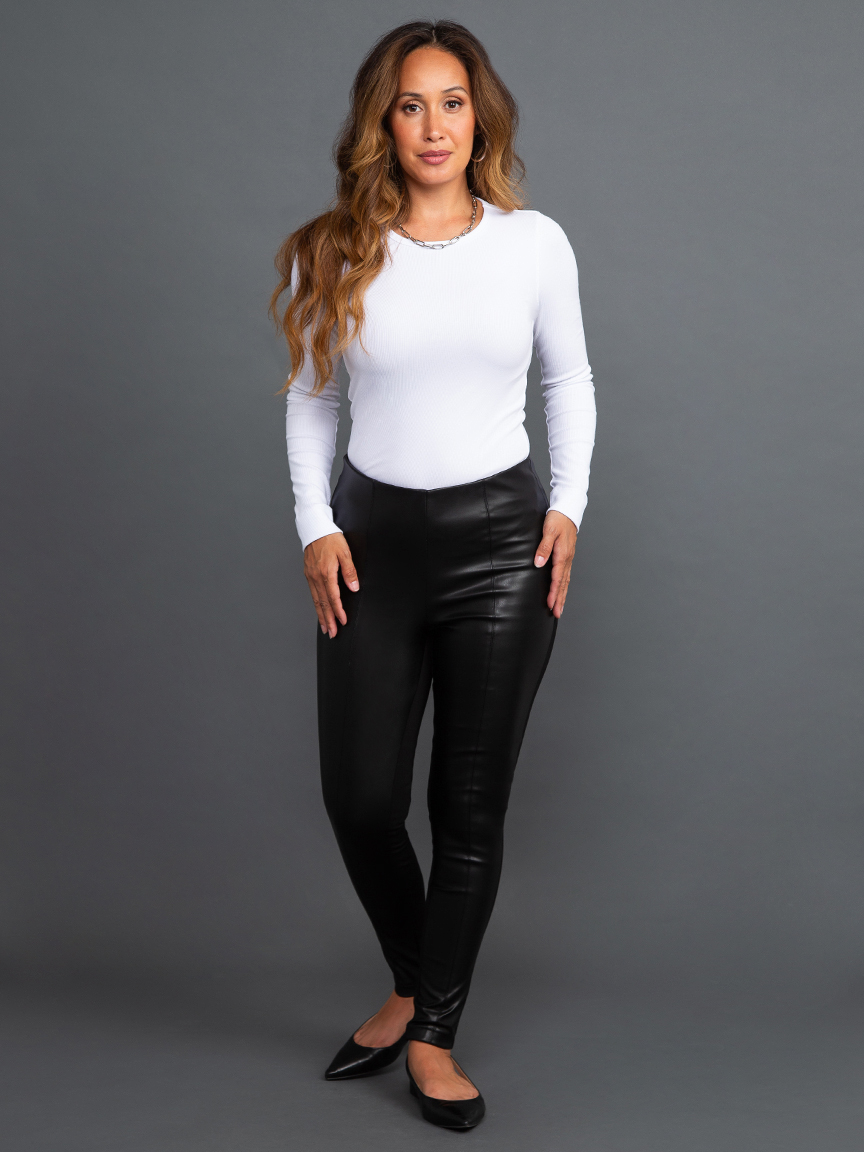 Pleather Front Mid-Rise Leggings | Tribal | Suzanne's