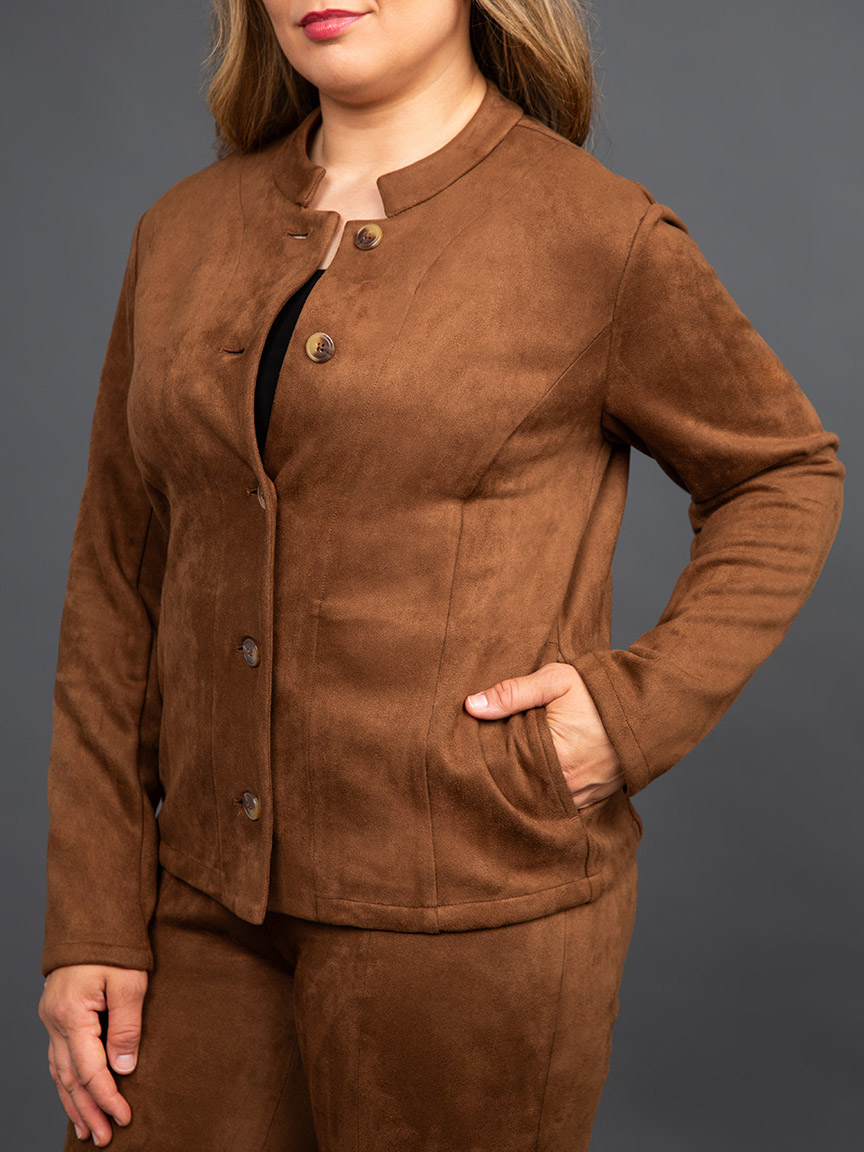 Faux Suede Button Down Jacket | Studio 65 | Suzanne's