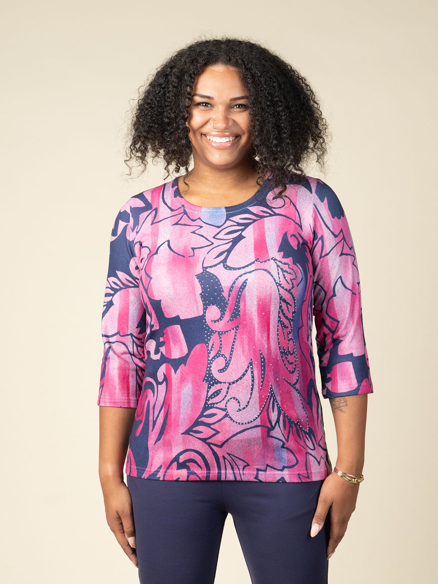 3/4 Sleeve Top With Hotfix | Moffi | Suzanne's