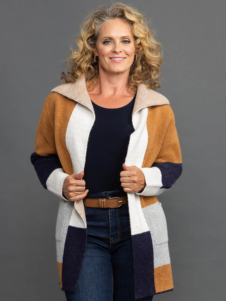 Open Front Color Block Cardigan | Papa | Suzanne's