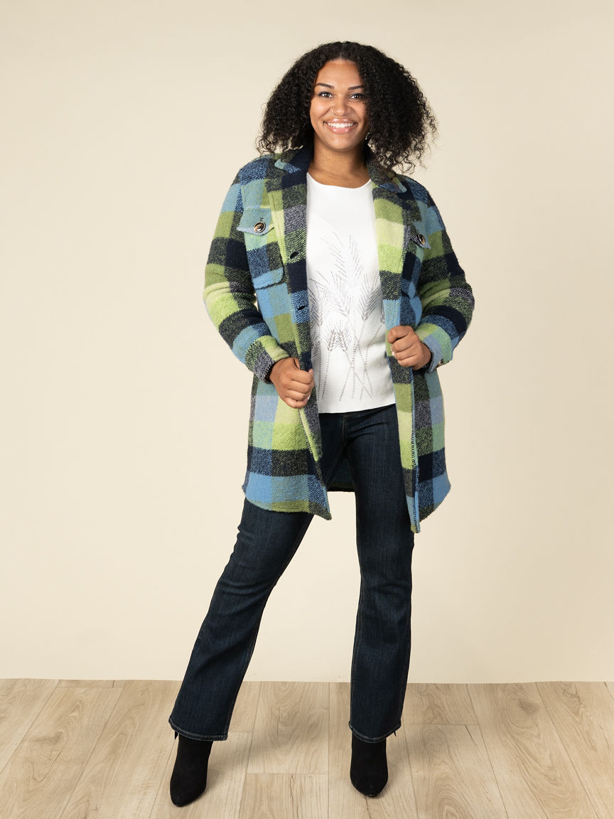 Knit Plaid Notch Collar Shacket | Tribal | Suzanne's