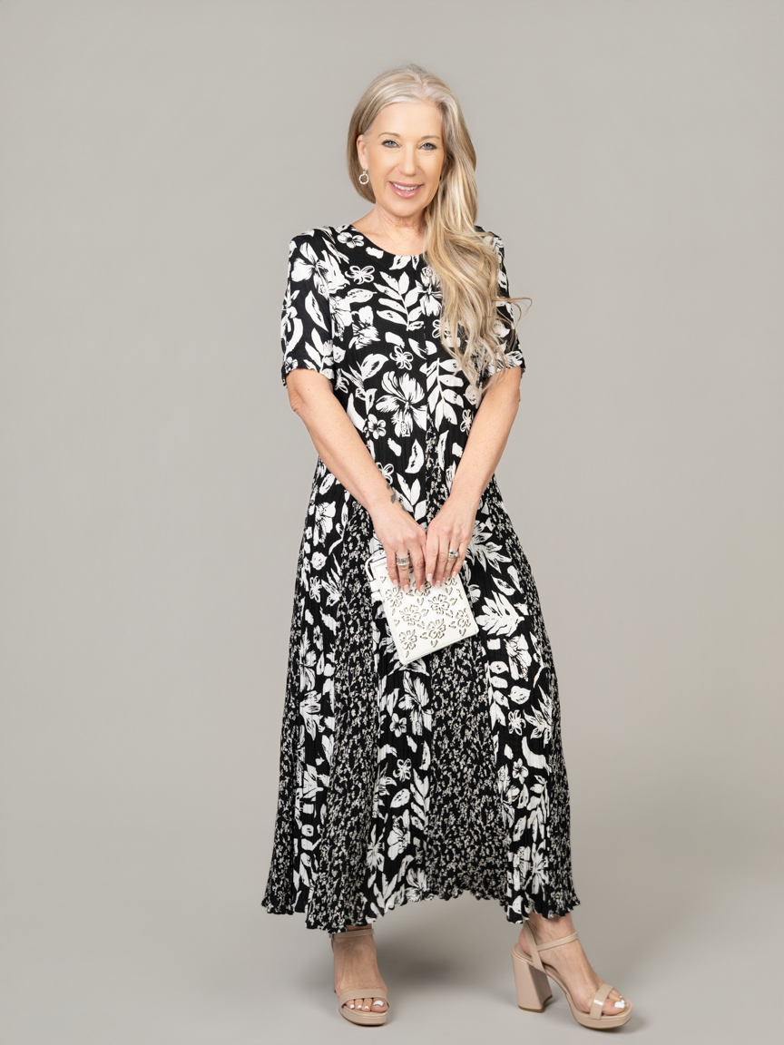 Short Sleeve Maxi Dress With Mixed Panels | Minkas | Suzanne's