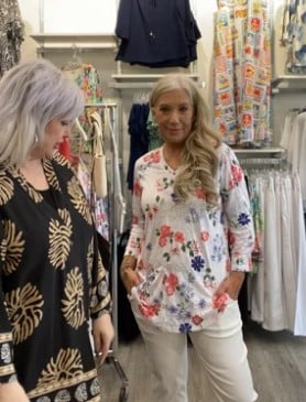 3/4 Sleeve Crinkle Top With Floral Print