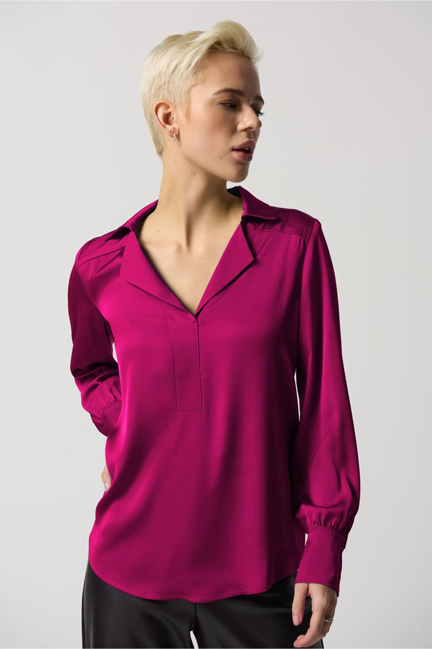 Notched Collar Satin Blouse | Joseph Ribkoff | Suzanne's
