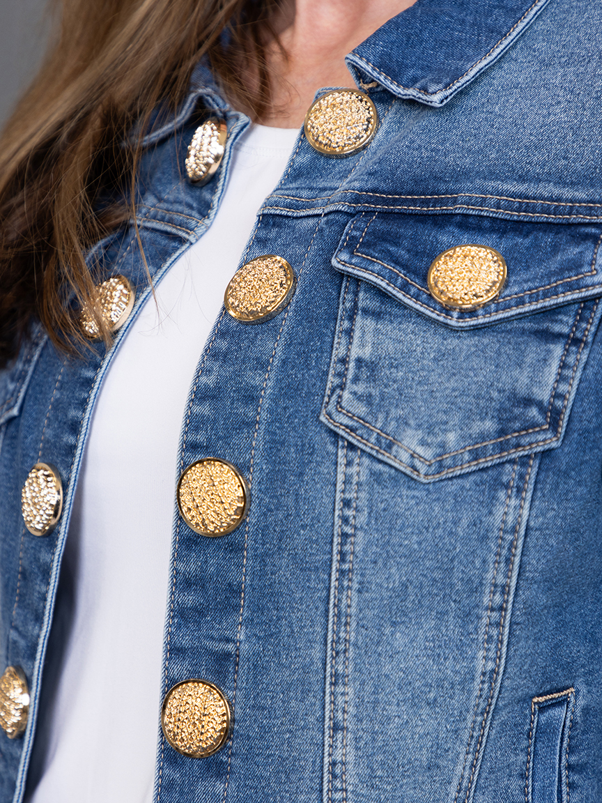 Classic Denim Jacket w/ Gold Buttons Marbella Suzanne's