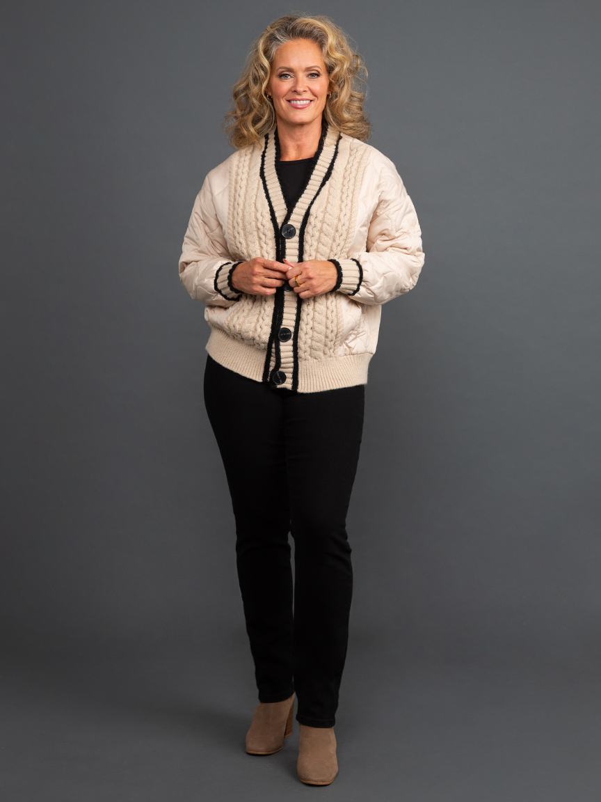Quilted Jacket w/ Cable Knit Trim | Tribal | Suzanne's Quilted Jacket w/ Cable Knit Trim | Tribal | Suzanne's