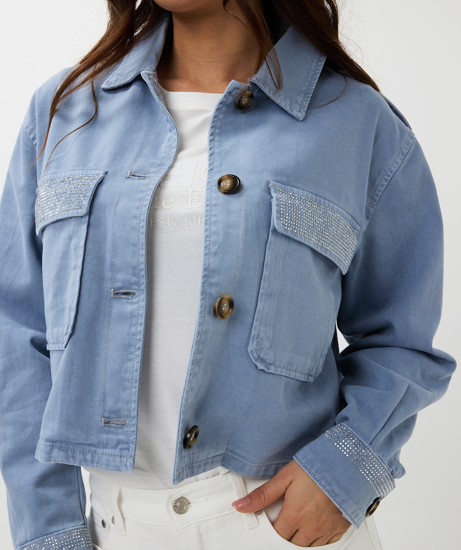 Cropped Denim Jacket with Hotfix | Esqualo | Suzanne's