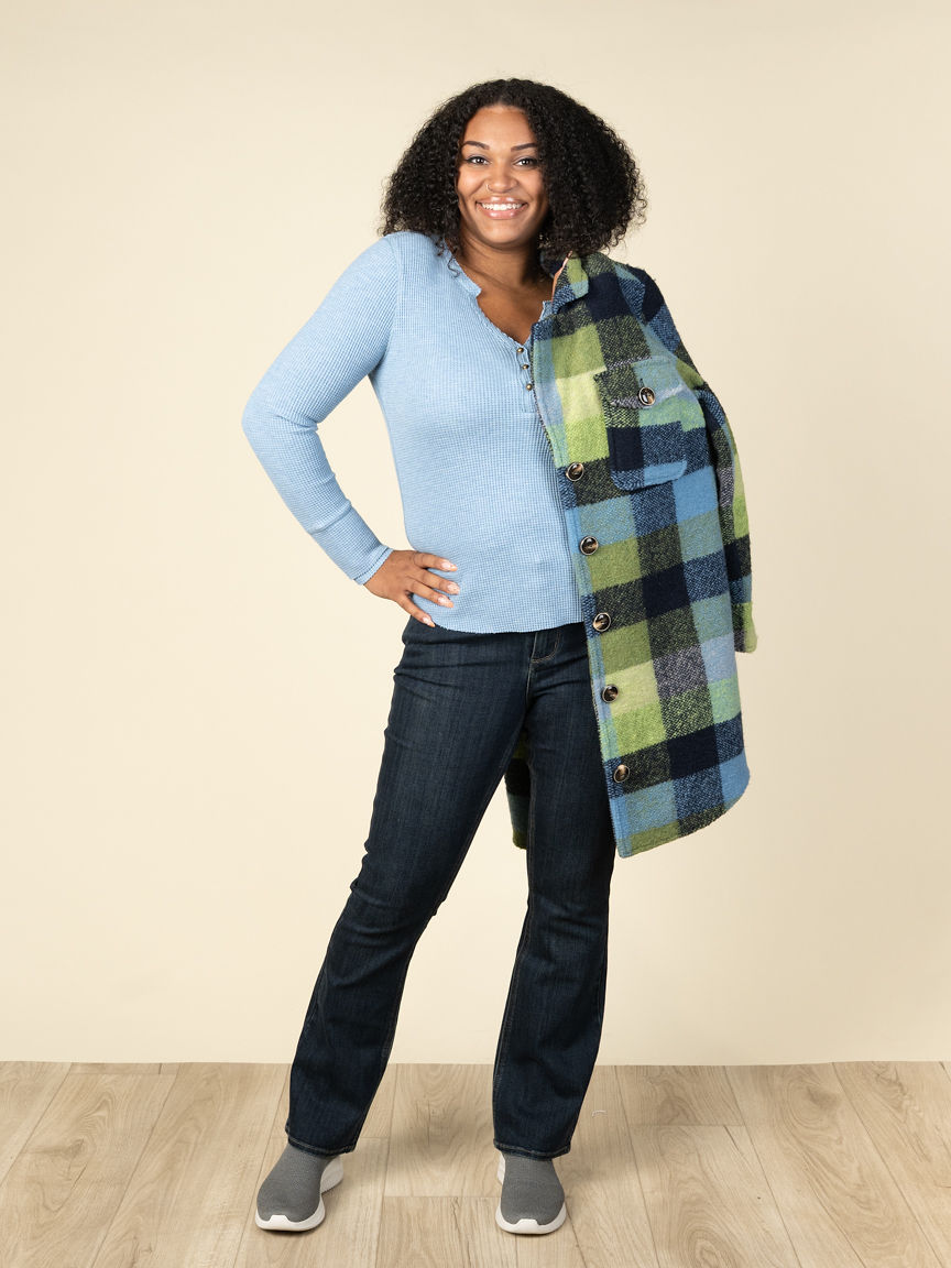 Long Sleeve Waffle Knit Henley Top | Tribal | Suzanne's