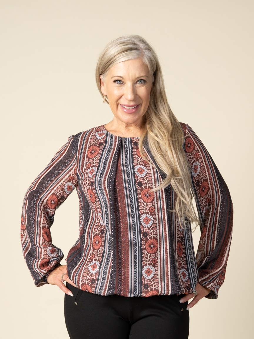 Balloon Sleeve Patterned Blouse | Papillon | Suzanne's