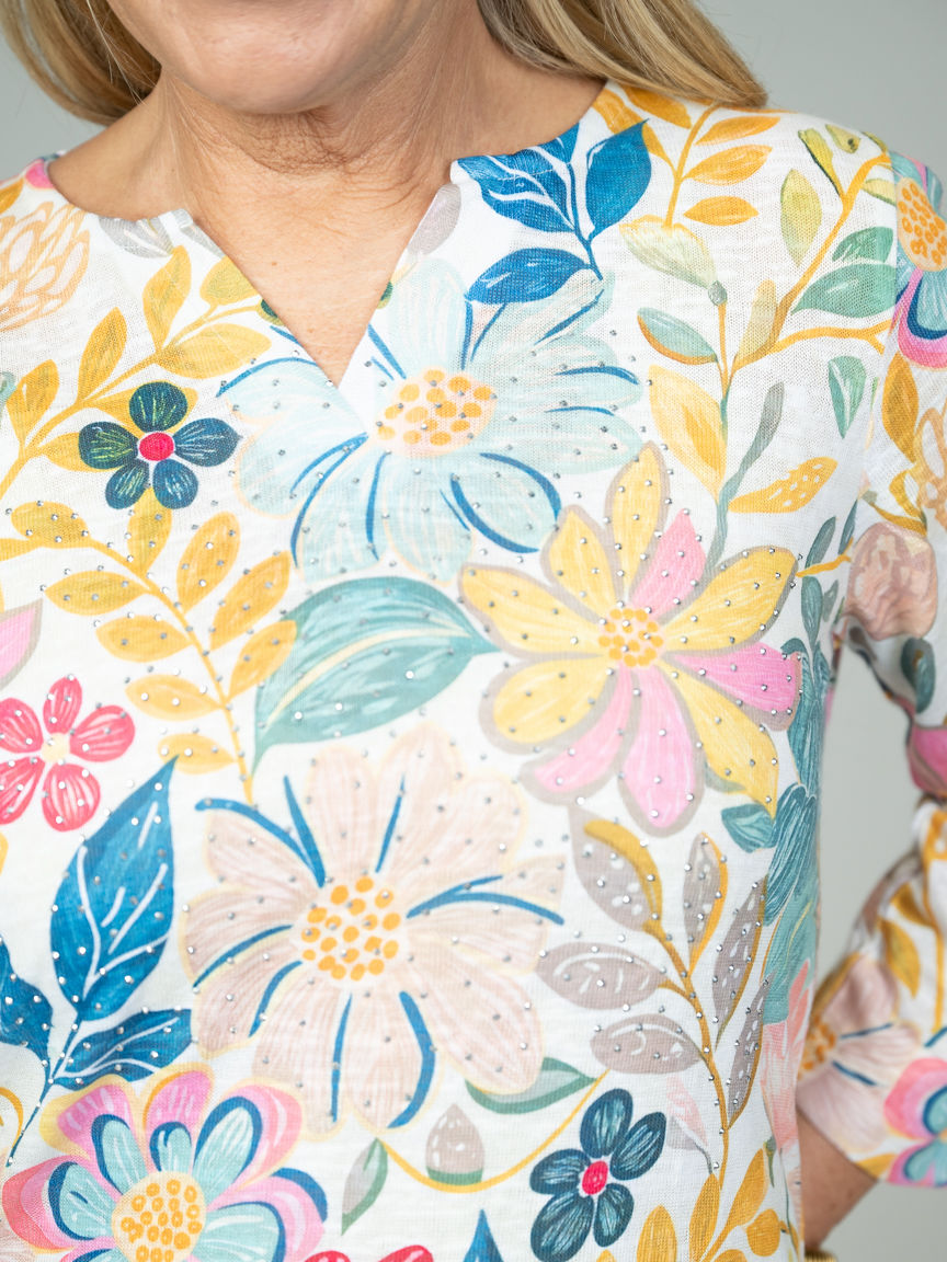 Floral Sparkle Notch-Neck Top | Moffi | Suzanne's