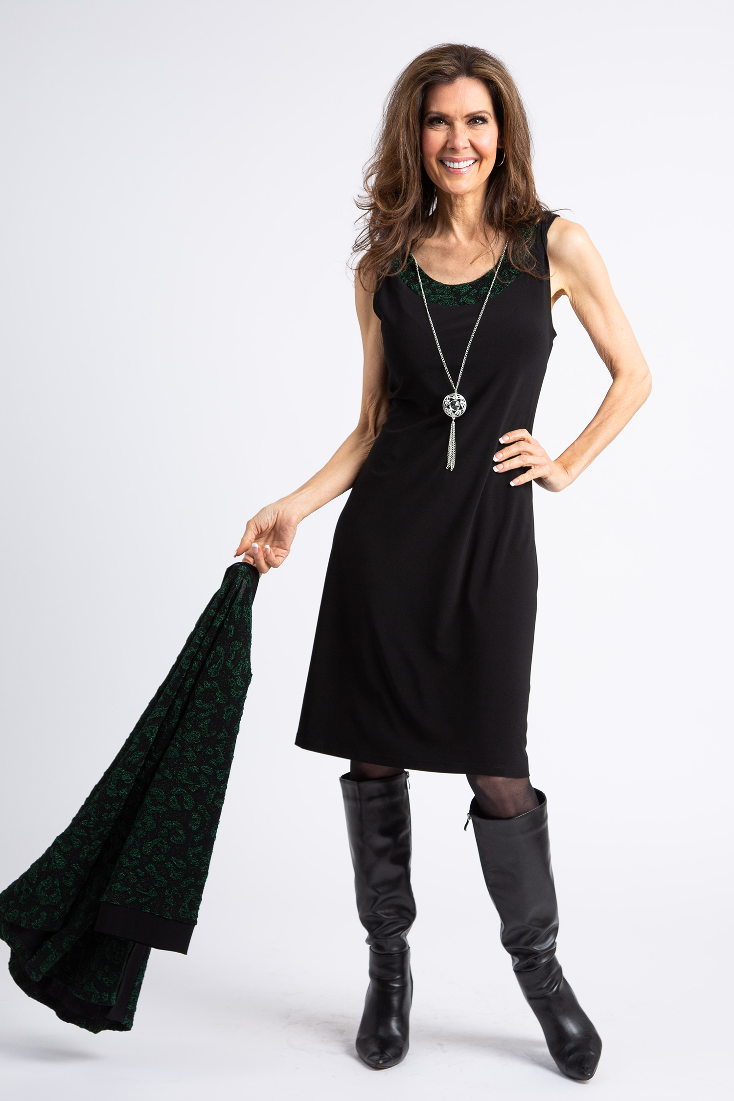Knee Length Dress & Velvet Cardigan Set | Initiatives | Suzanne's