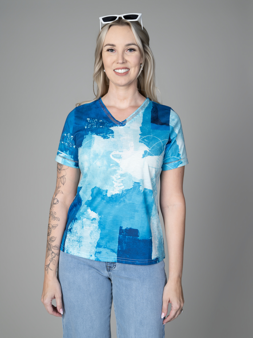 Short Sleeve V-Neck With Ladder Lace Detail | Papa | Suzanne's