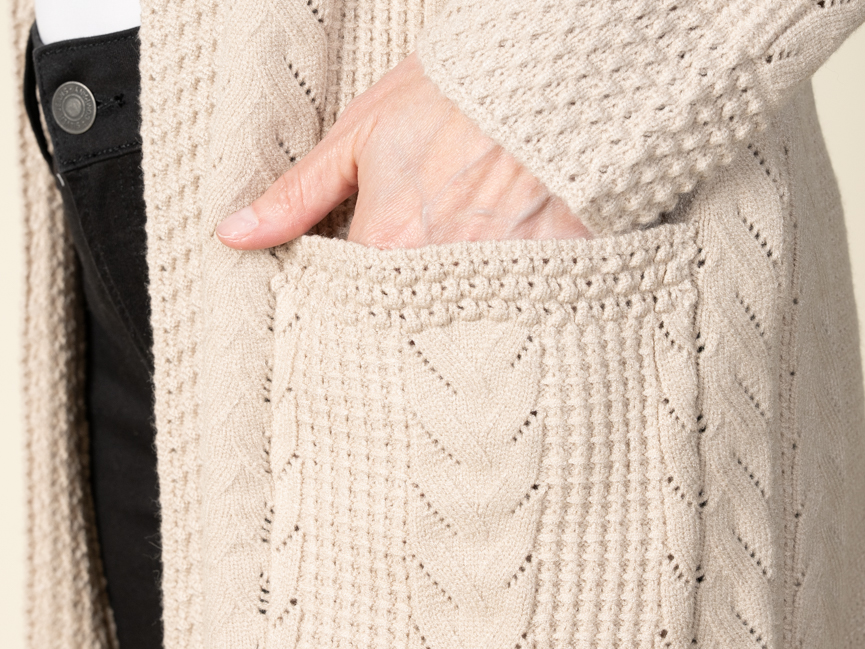 Long Sleeve Open Front Cable Knit Cardigan | Frilli | Suzanne's