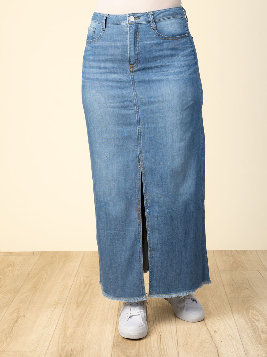 Denim Maxi skirt With Front Slit And Pockets | Tribal | Suzanne's