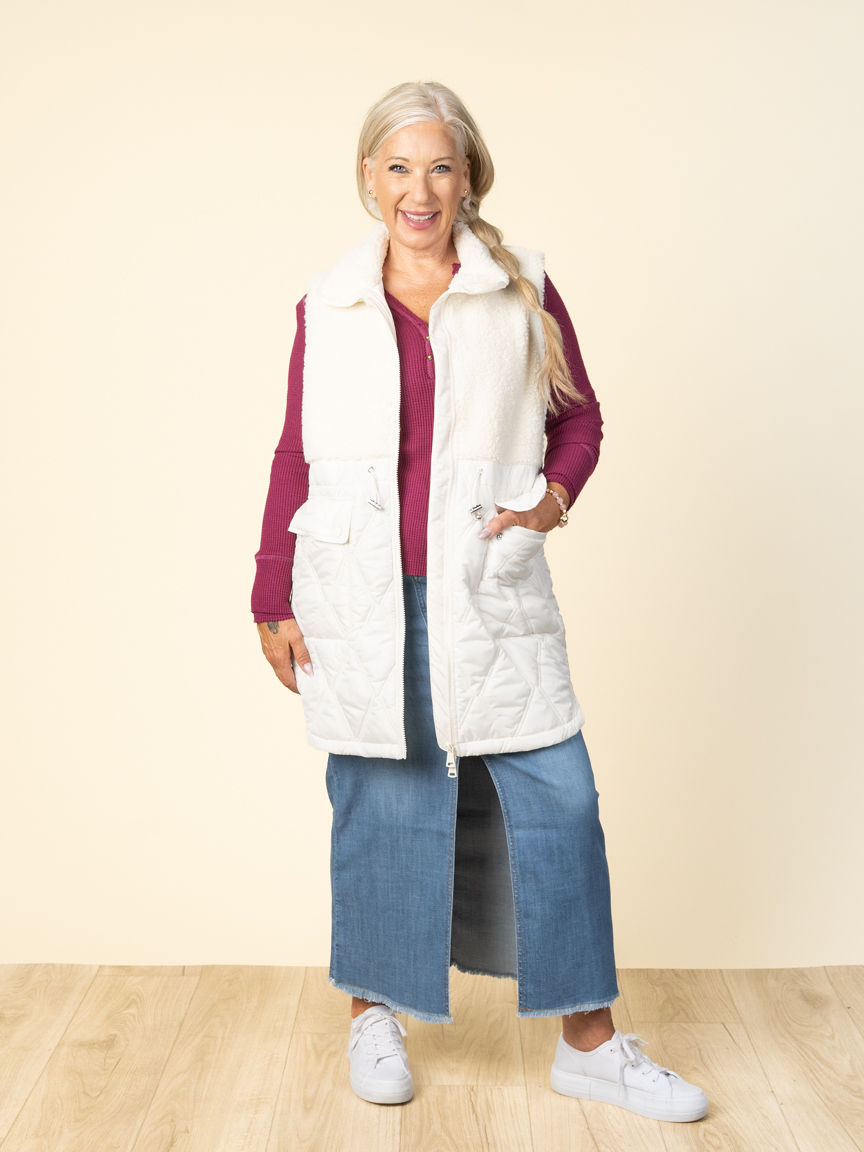 Sleeveless Mixed Media Sherpa Vest | Tribal | Suzanne's