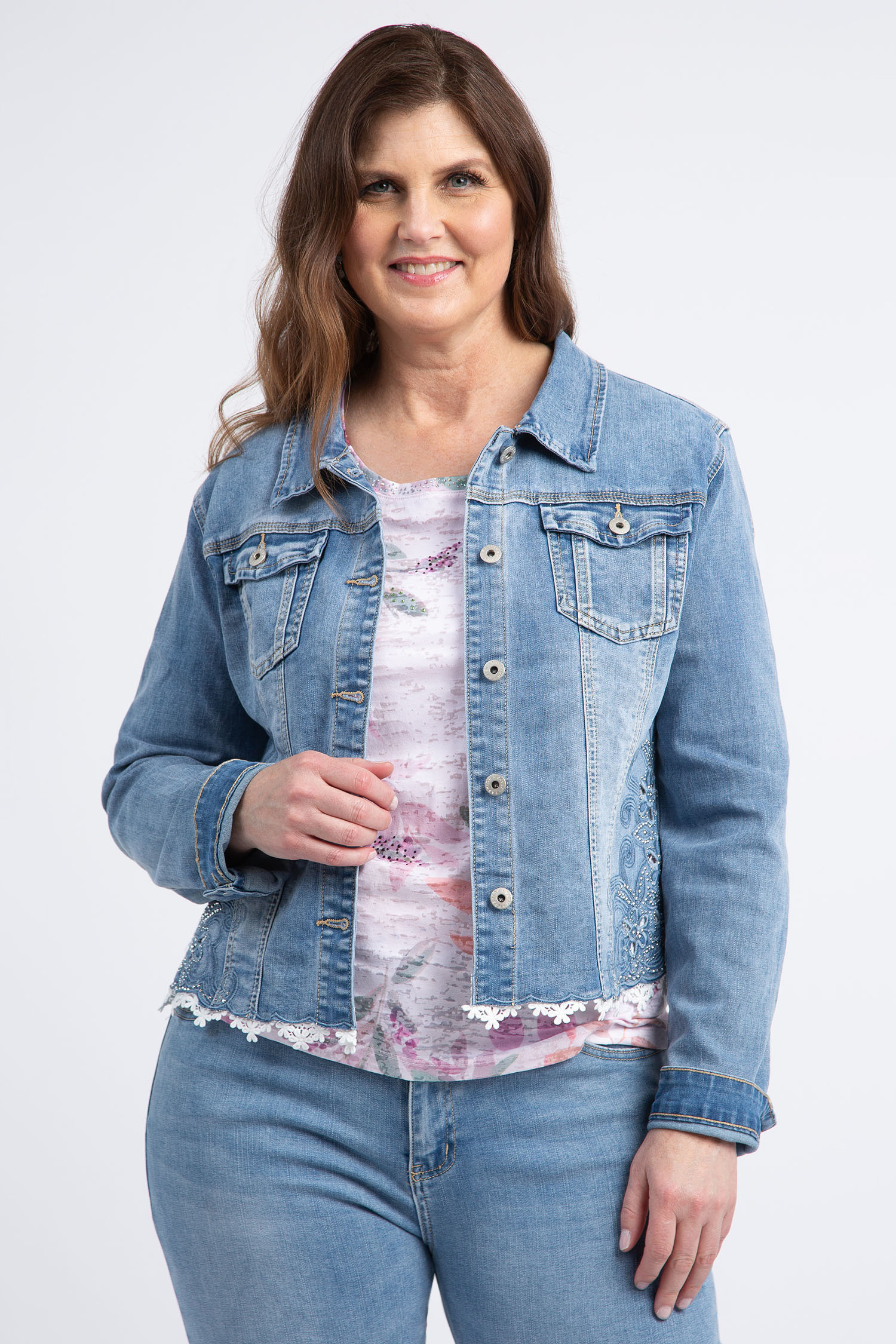 Lace & Jewel Embellished Denim Jacket | Marbella | Suzanne's