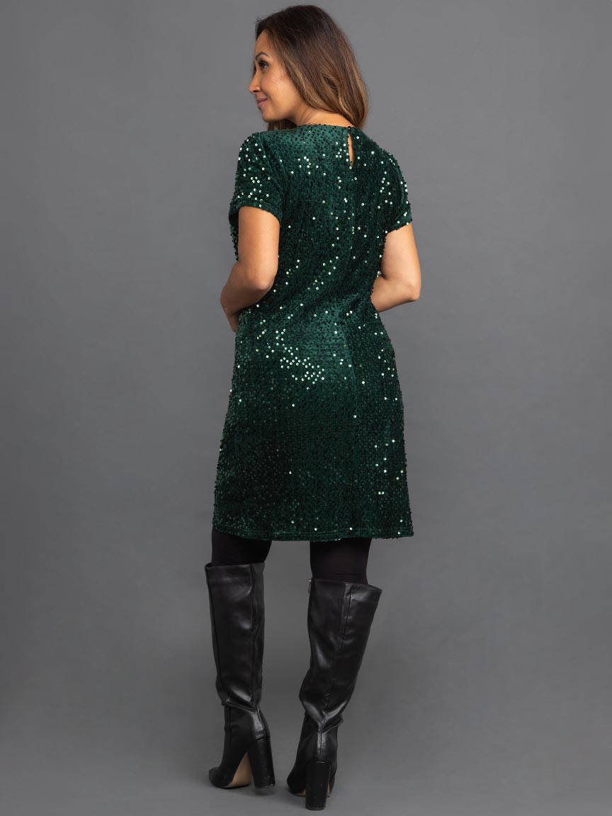 suzanne emerald green dress Short Sleeve Sequin Knee Length | Papillon Ball gown Liaqionyy Women Plus Size designer communion dress She is wearing a Color:teal blue