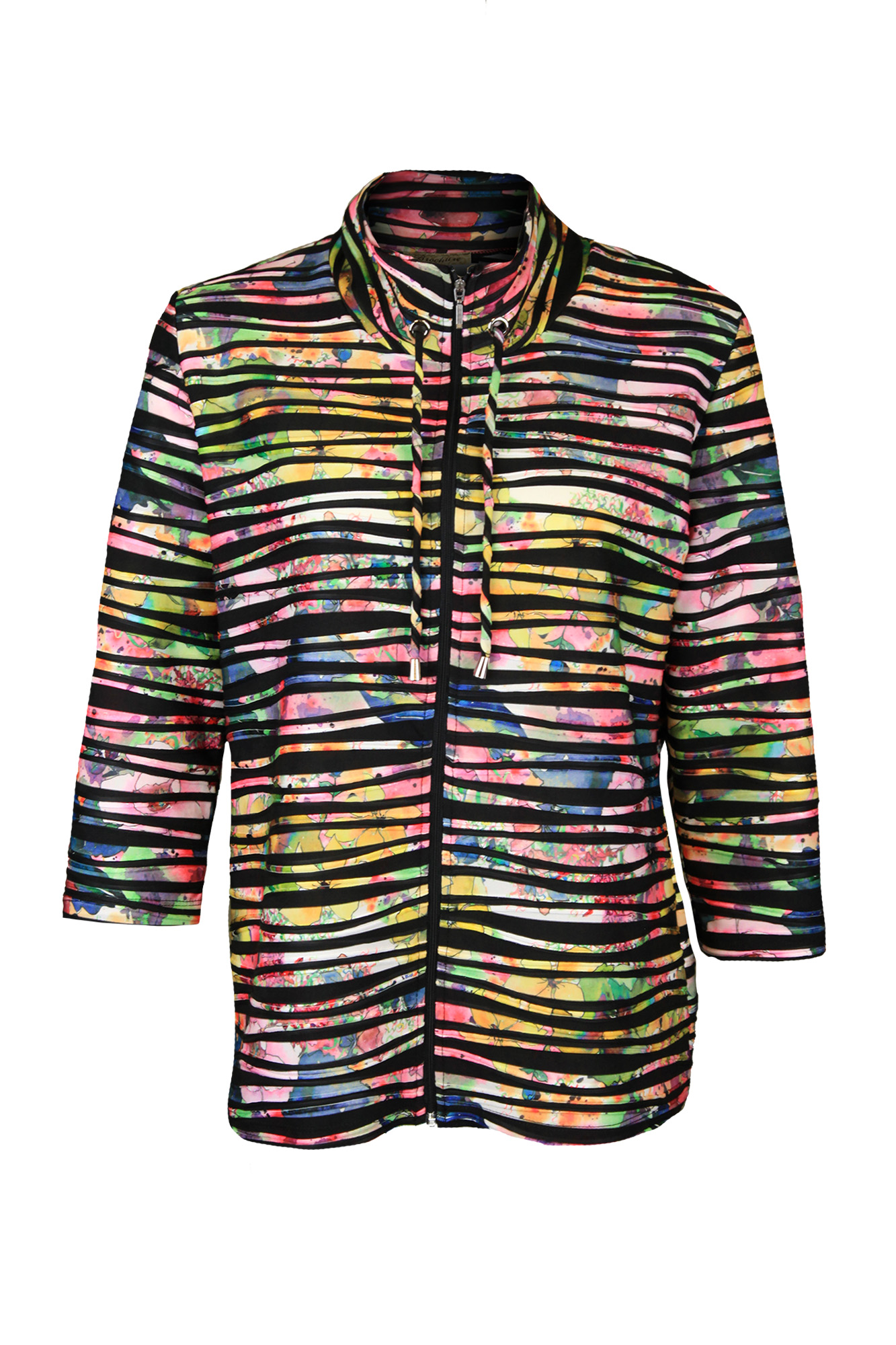 Waved Floral Cardigan with Zipper | Brochure | Suzanne's