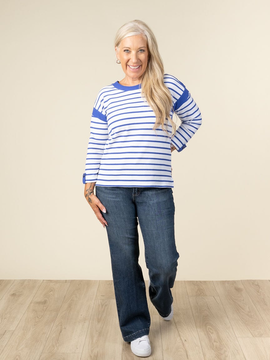 3/4 Sleeve Waffle Knit Boat Neck Top | Tribal | Suzanne's