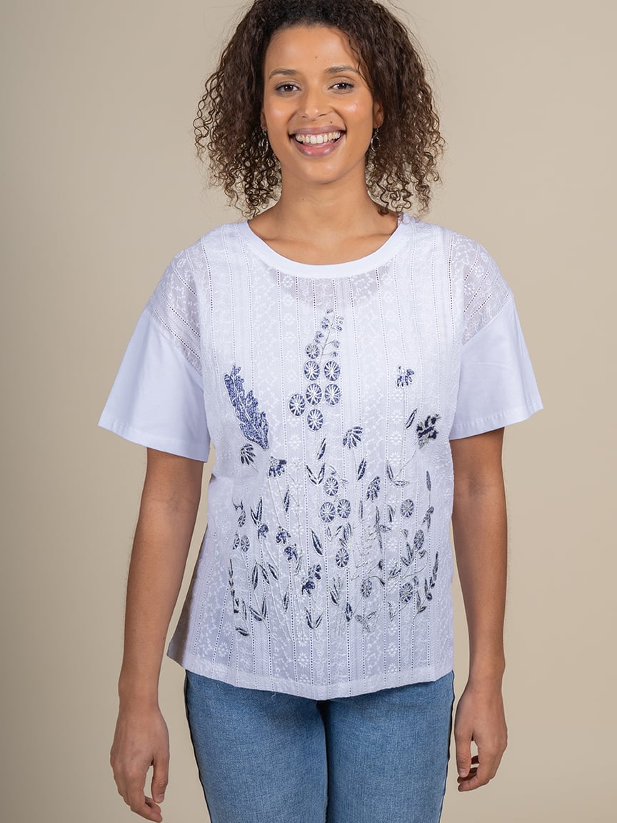 Short Sleeve Eyelet top | Ness | Suzanne's