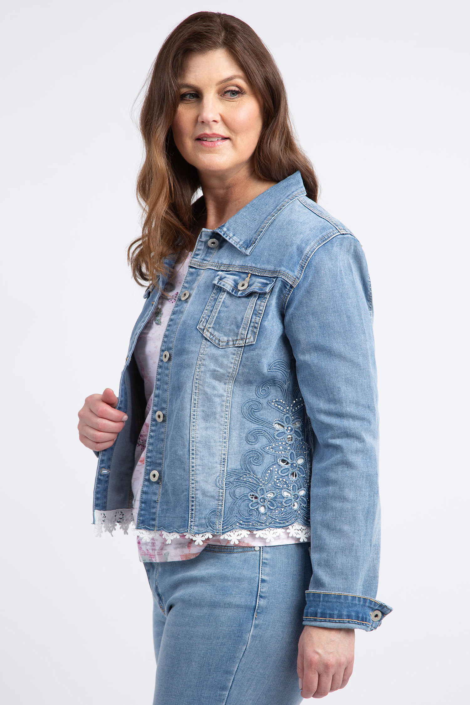 Lace & Jewel Embellished Denim Jacket | Marbella | Suzanne's