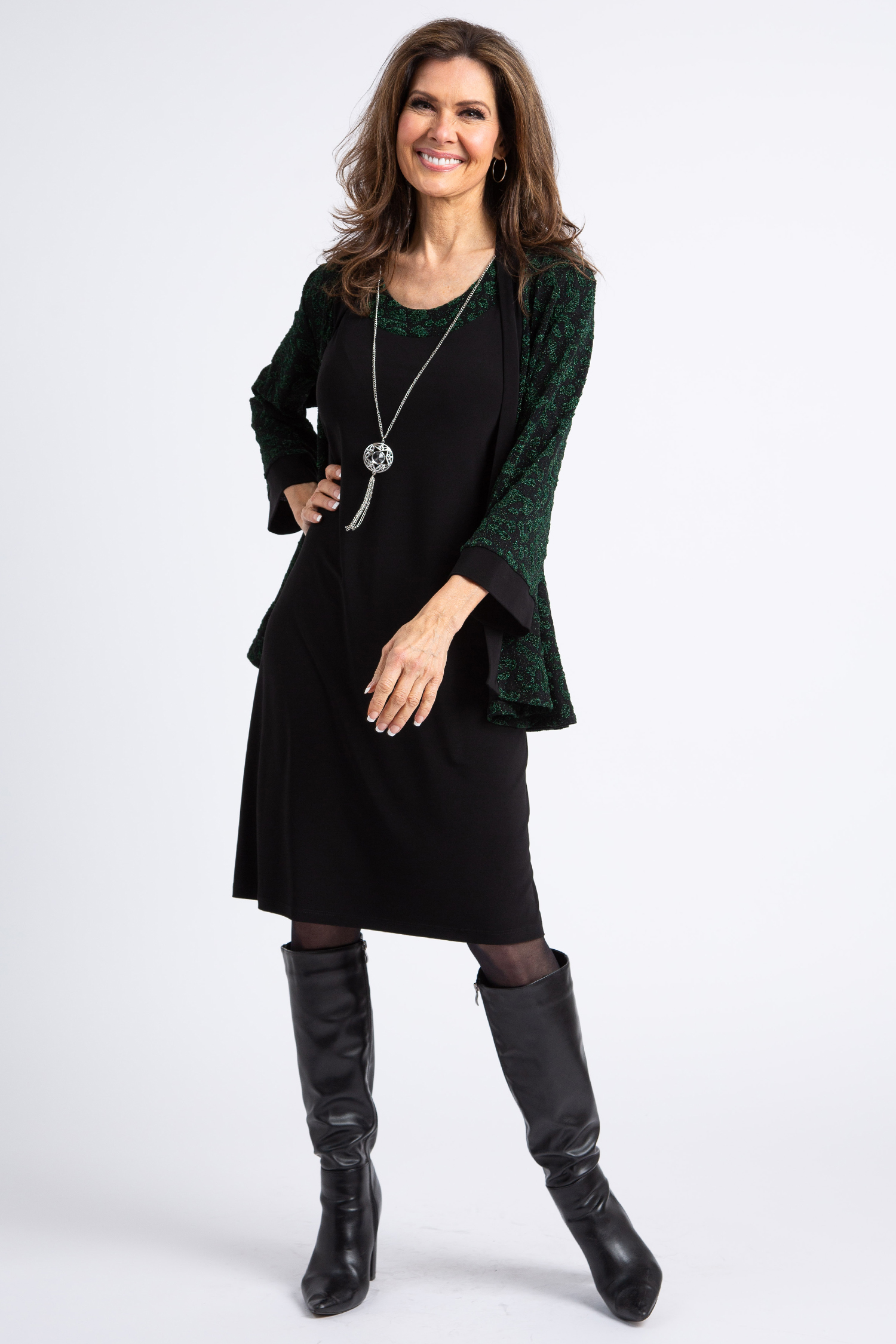 Knee Length Dress & Velvet Cardigan Set | Initiatives | Suzanne's