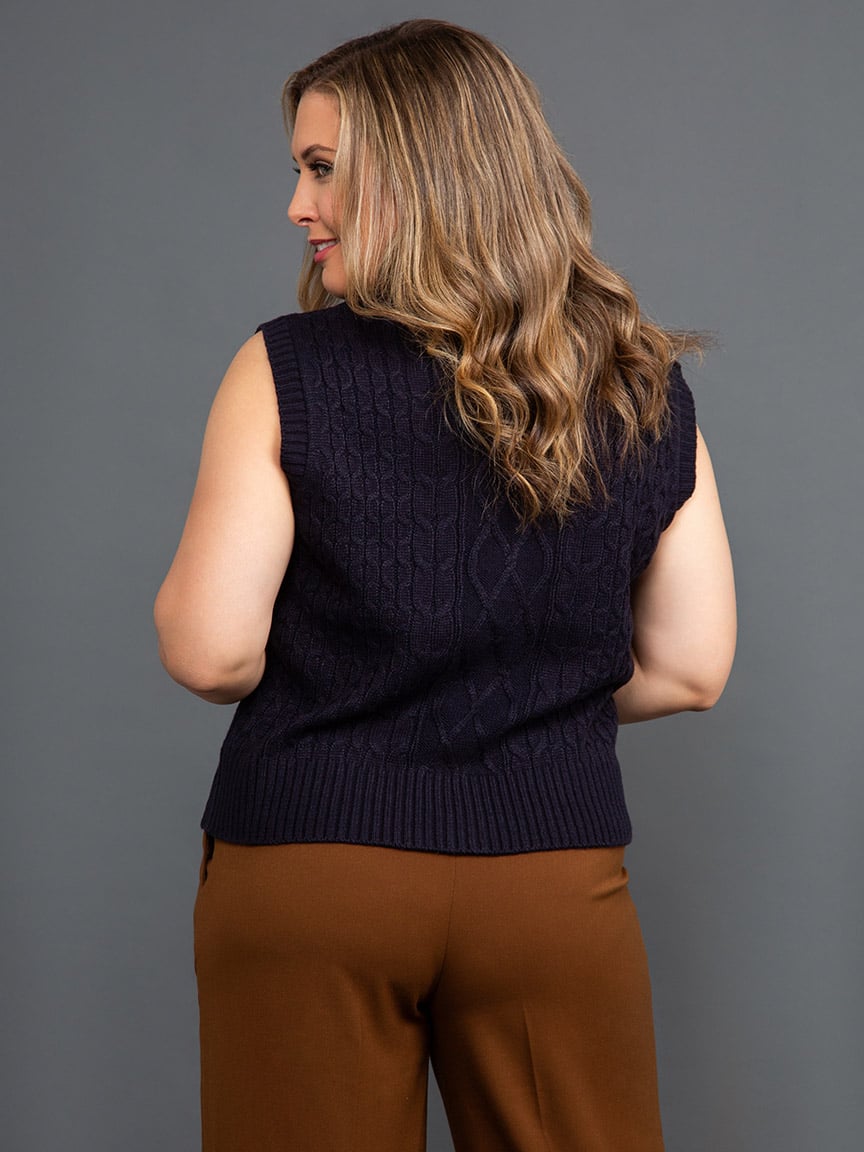 Cable Knit Button Down Sweater Vest | Studio 65 | Suzanne's